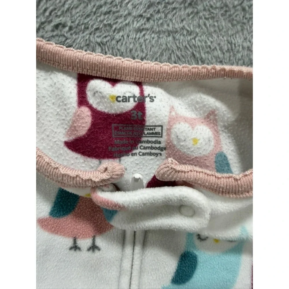 Disney Minnie‎ Mouse 2T Pajama Set & Carters 3T Owl Fleece Footed Sleeper Bundle